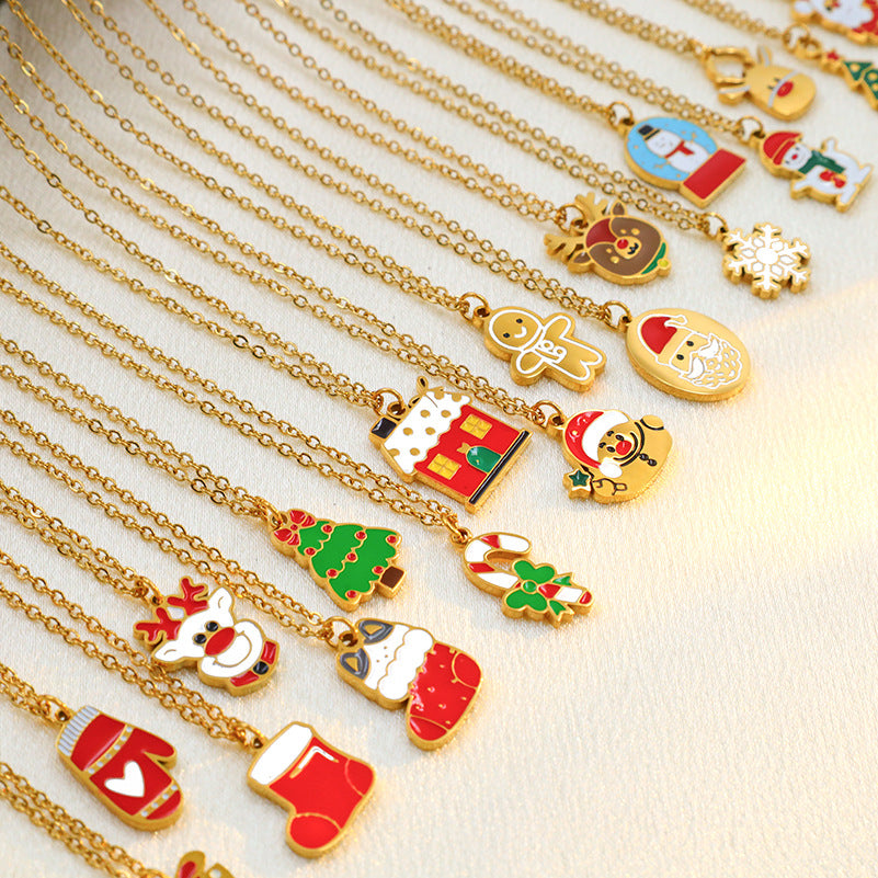 Wholesale Christmas Elk Snowman Bell Necklace